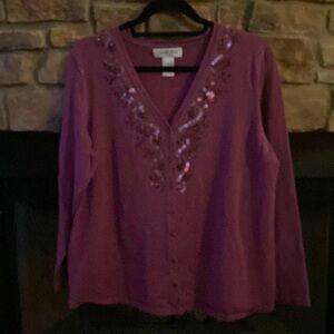Judith Hart Woman purple cardigan with sequin embellishment. Size 1X